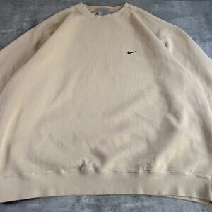 Vintage 90s Nike light beige/cream colored crewneck sweatshirt mini swoosh XXL